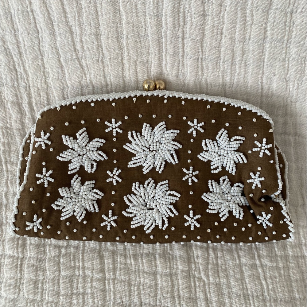 Vintage Magid 1950s 100% silk Beaded Foldover Clutch